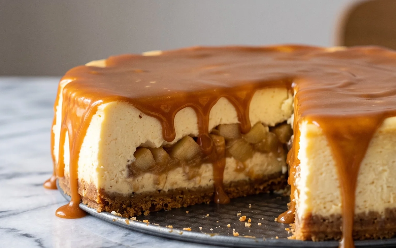 Karamell-Apfel-Käsekuchen: Cremig, fruchtig, luxuriös!